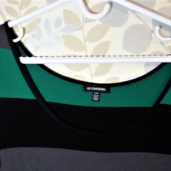 le chateau Green Grey Black Stripes Blouse Sz M/L - Picture 3 of 5